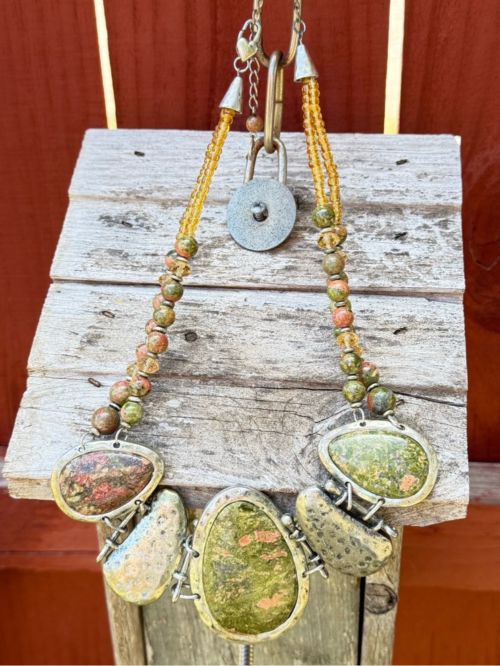 Green and Pink Unakite Artisan Necklace